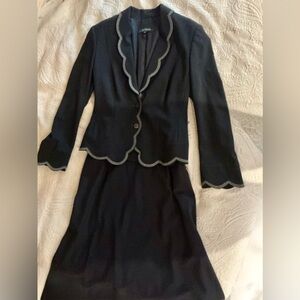 Escada Navy 2 Piece Blue Suit with Scalloped Edging